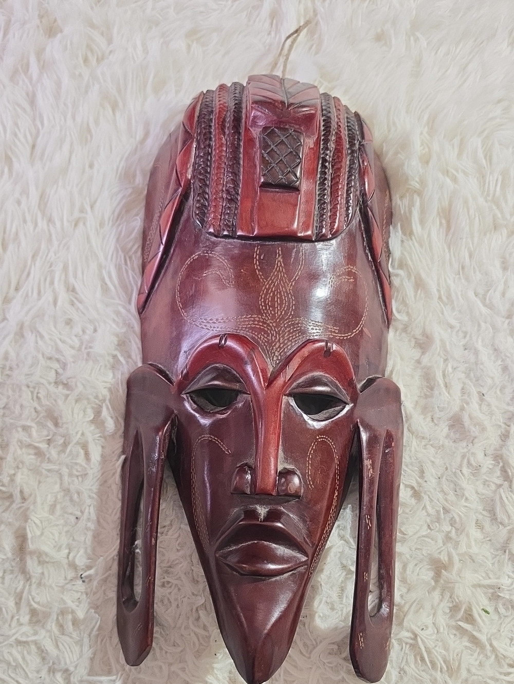 Hand-Carved Brown Wooden Tribal Mask Wall Art
